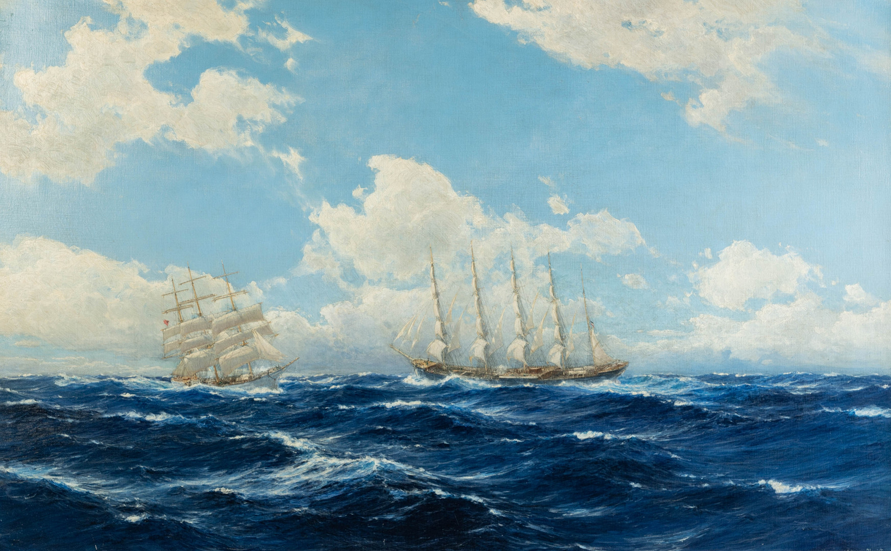 HUGO SCHNARS-ALQUIST (1855-1939). Begegnung zweier Großsegler auf See.