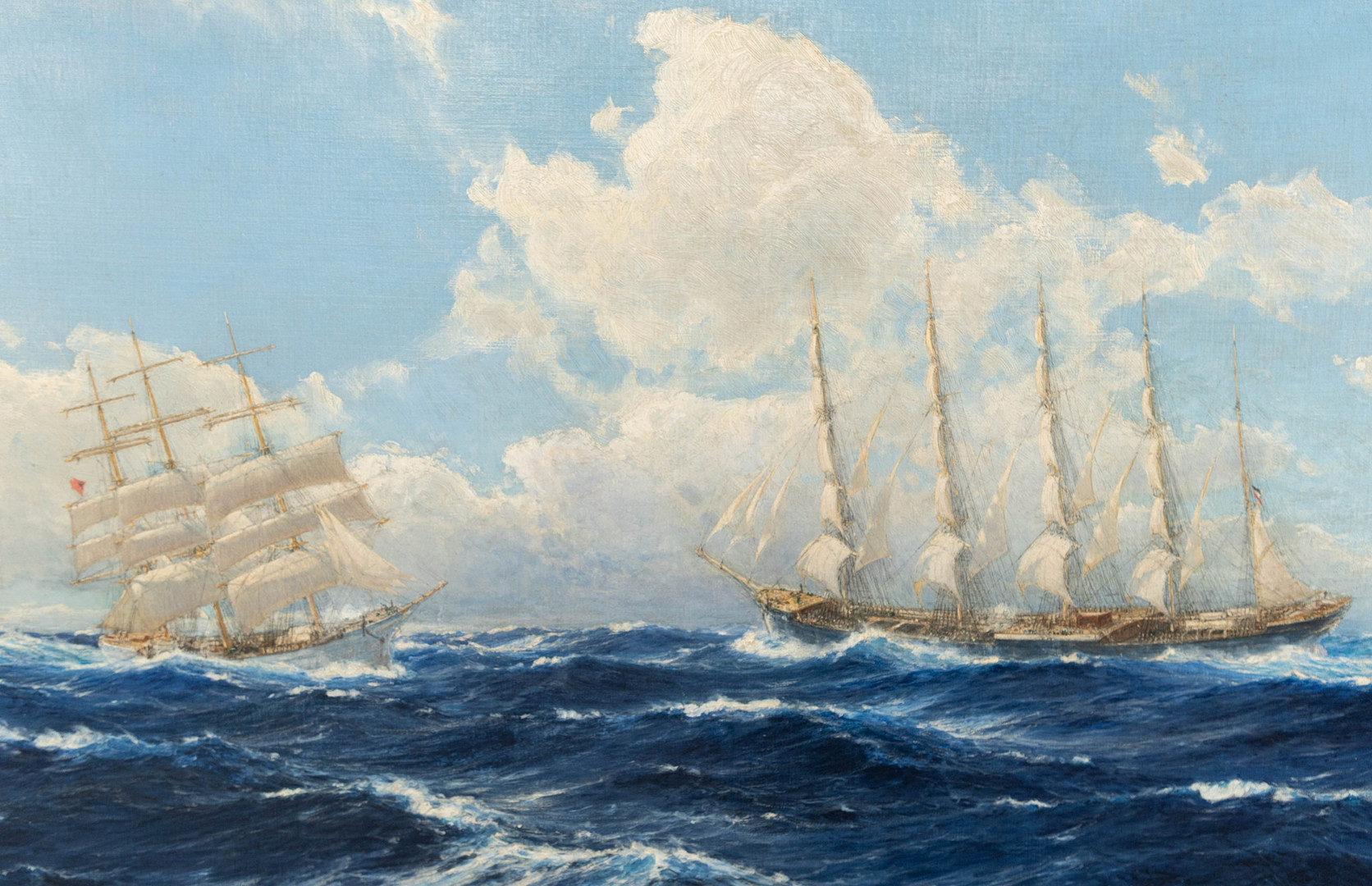 HUGO SCHNARS-ALQUIST (1855-1939). Begegnung zweier Großsegler auf See.