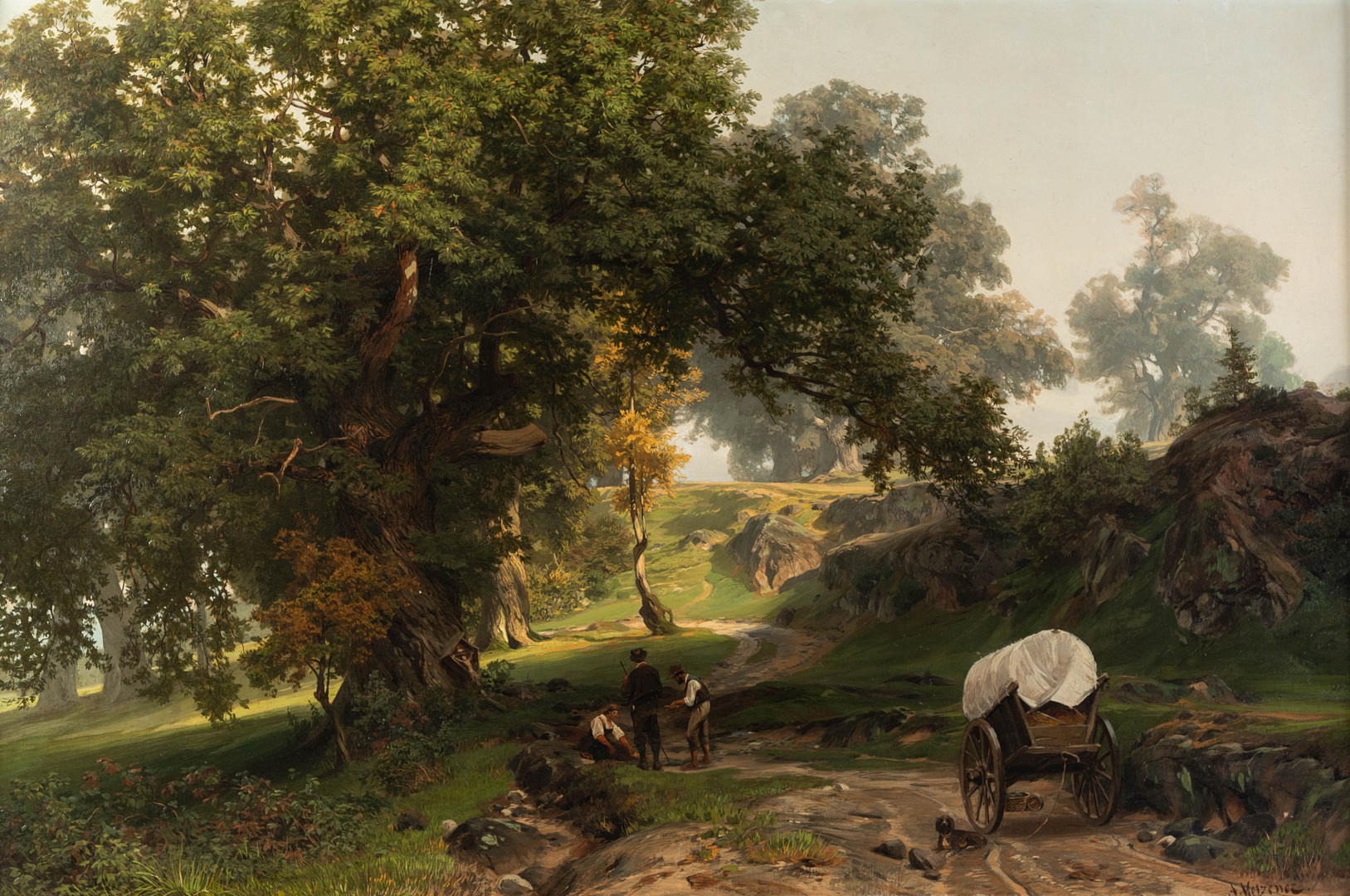 ALFRED METZENER (1833-1905). Rast im Schatten der Bäume.