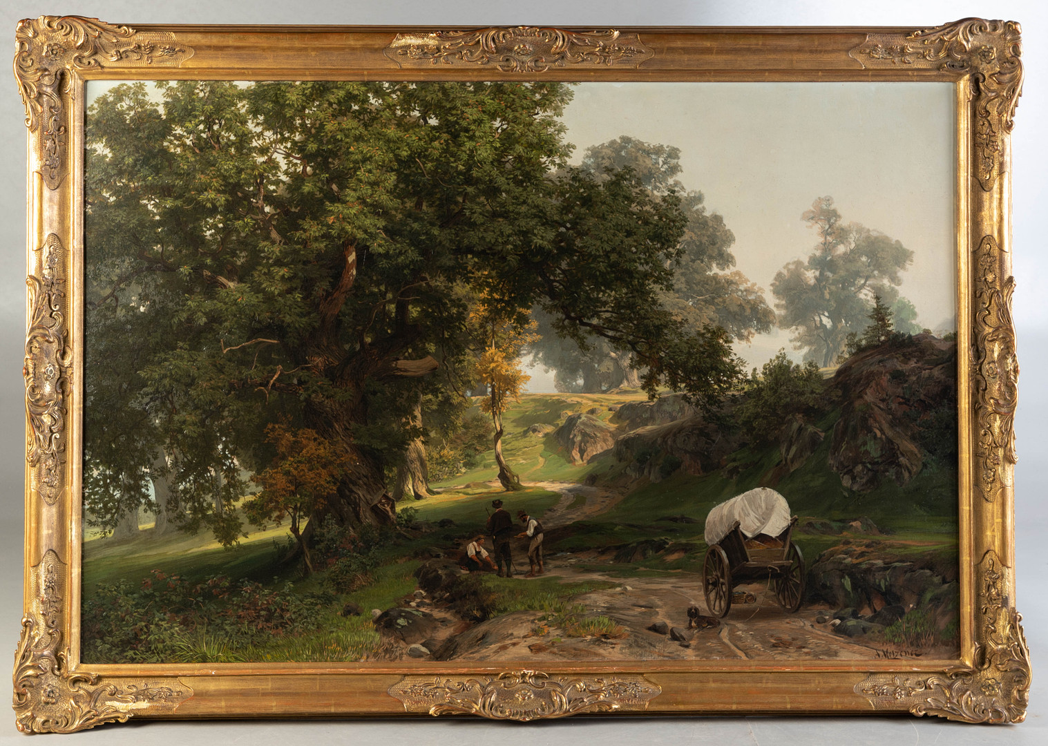 ALFRED METZENER (1833-1905). Rast im Schatten der Bäume.