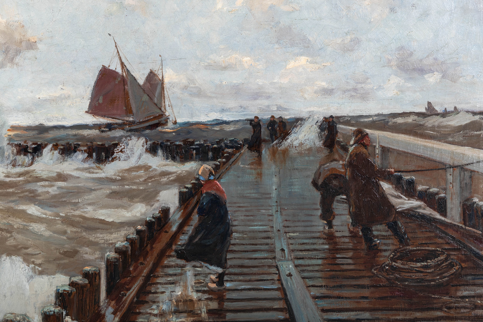 ERWIN GÜNTHER (1864-1927). Stürmischer Tag an der Mole.