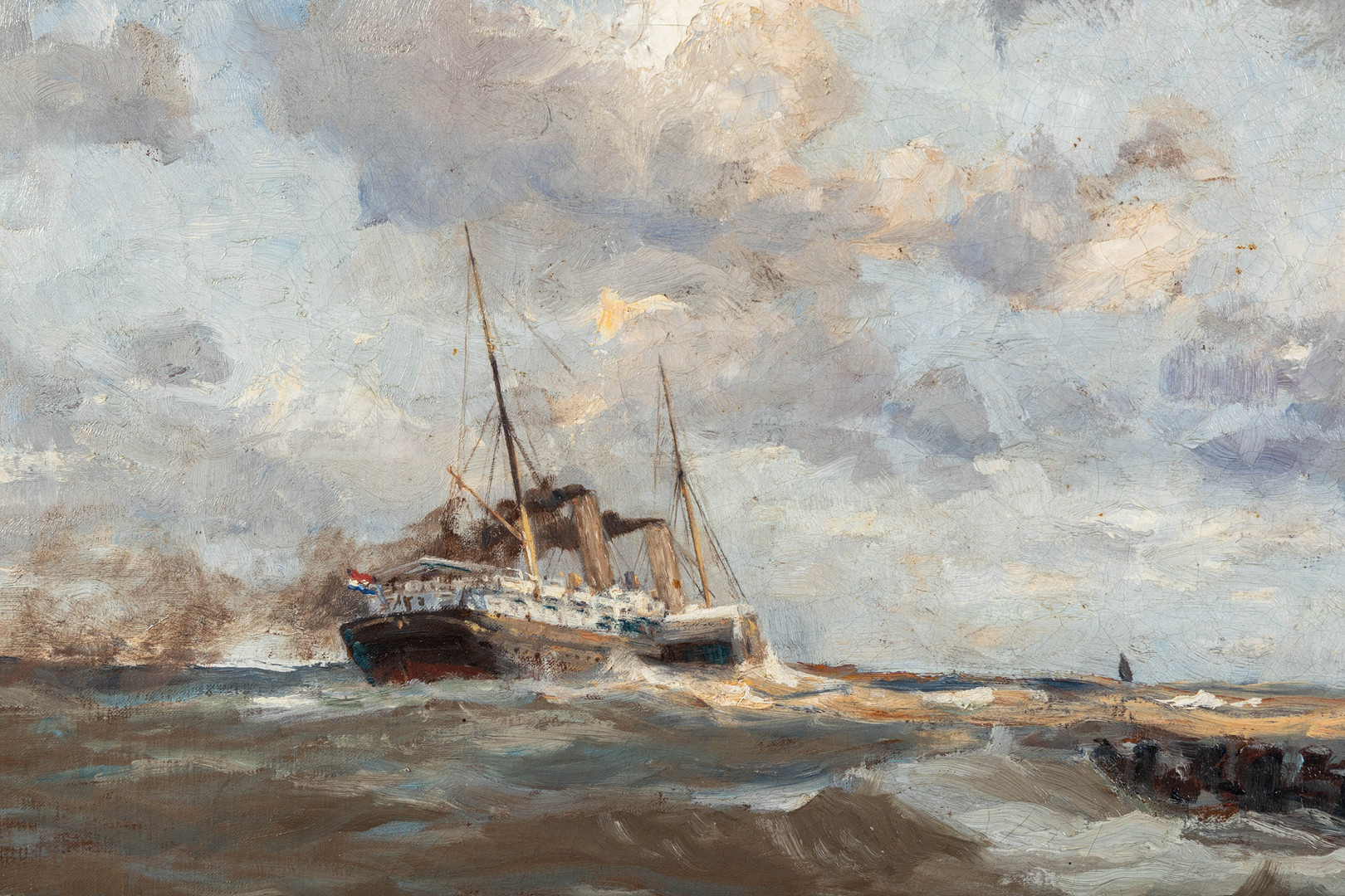 ERWIN GÜNTHER (1864-1927). Stürmischer Tag an der Mole.