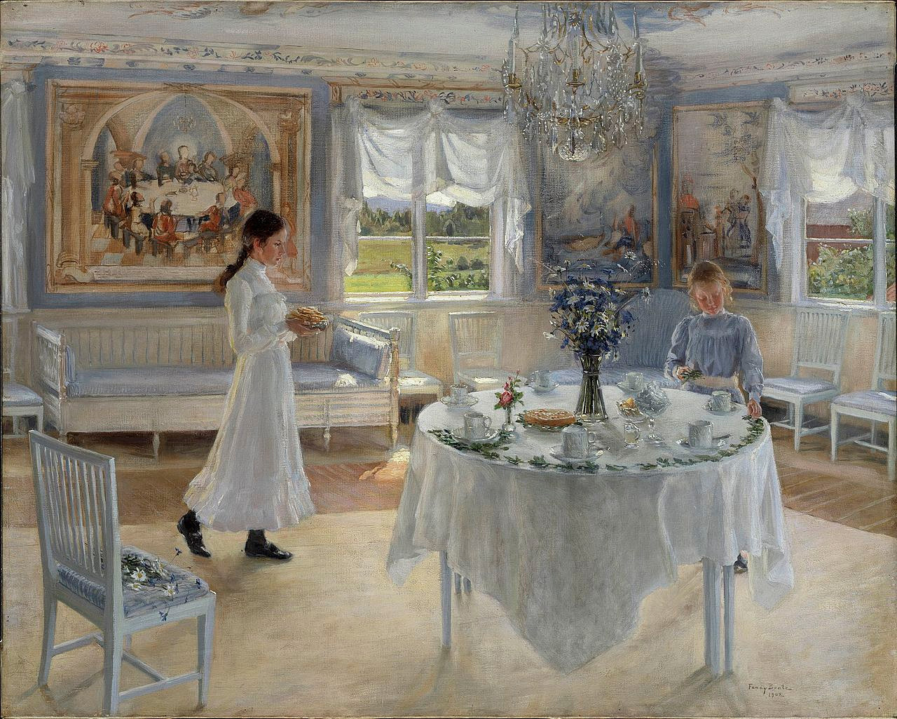 FANNY BRATE. Liljekonvaljer i silverbägare, olja på pannå, 27 x 22 cm.