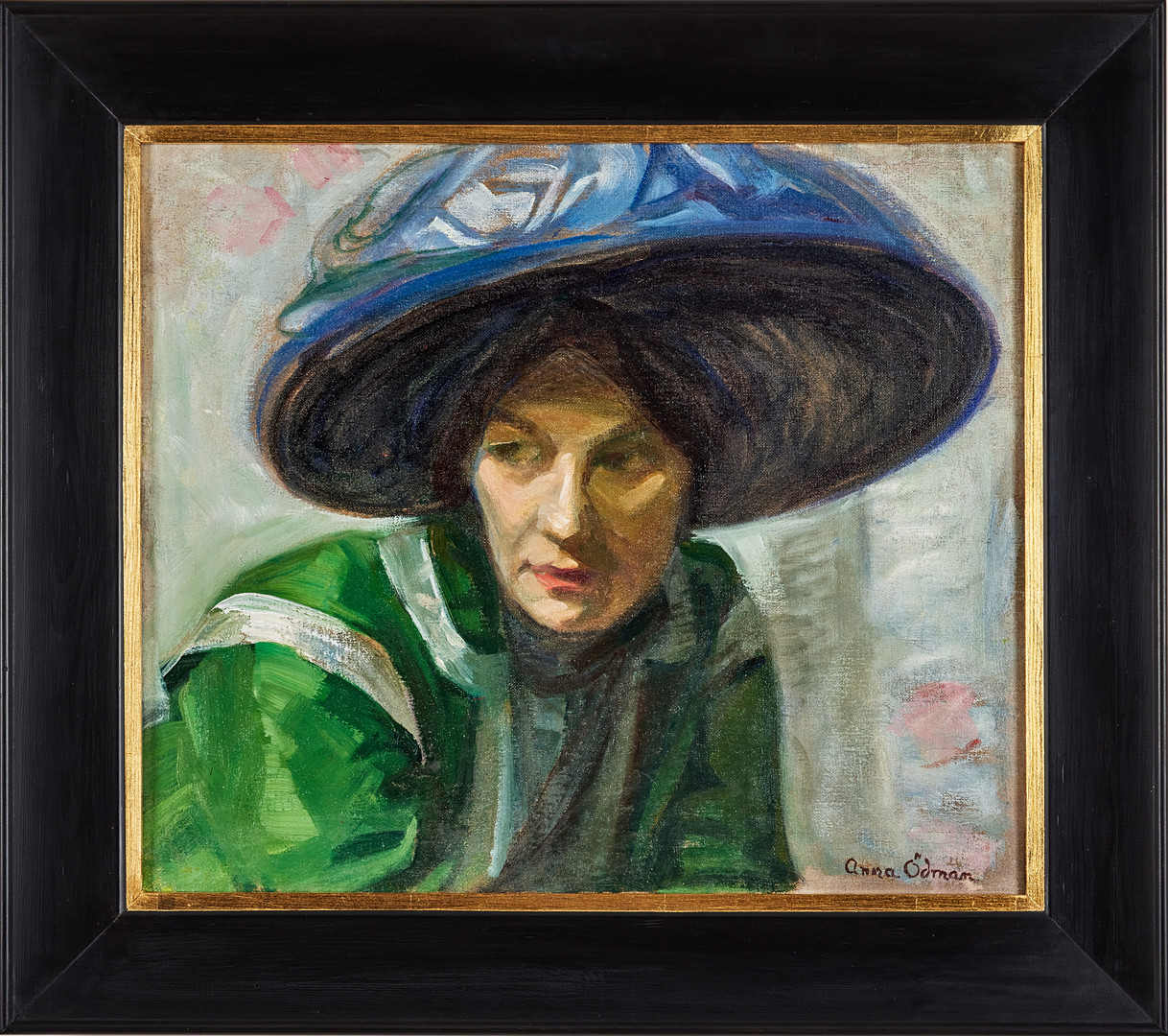 ANNA ÖDMAN. Dam i grönt, olja på duk, 46,5 x 54,5 cm.