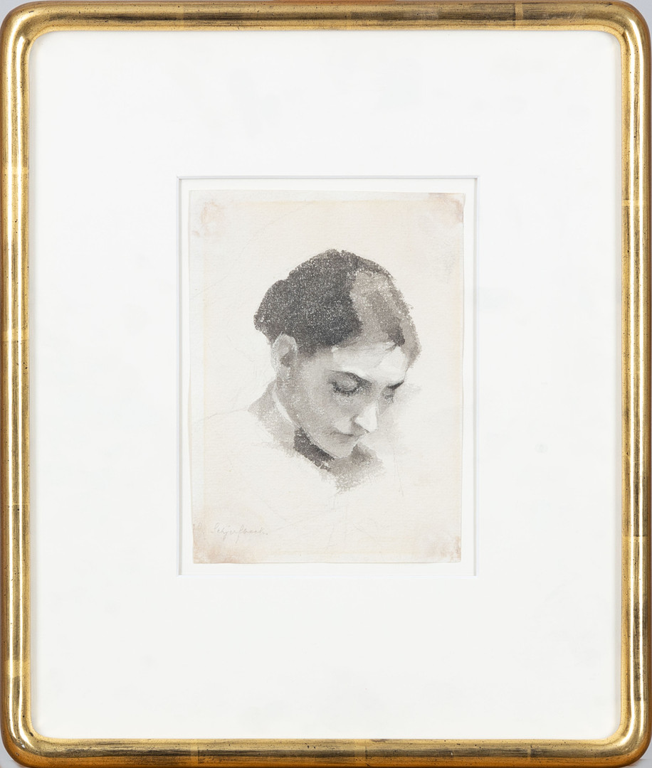 HELENE SCHJERFBECK. Kvinnohuvud, ca 1891, signerad, tuschlavering.