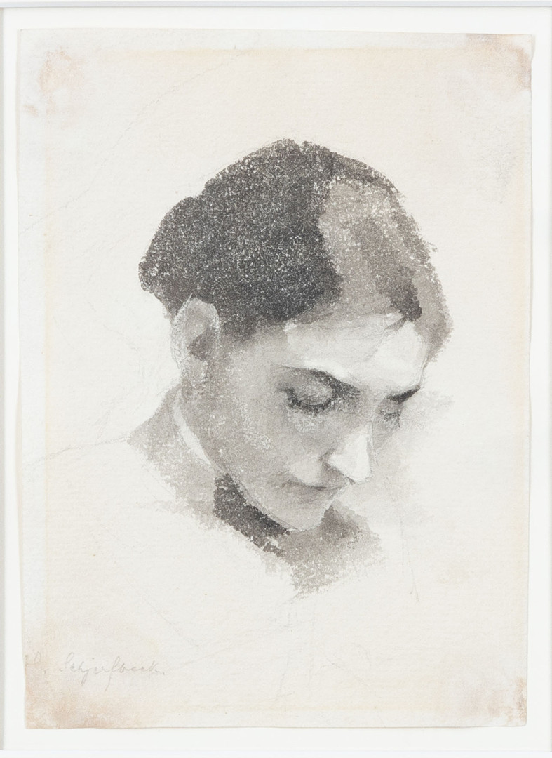 HELENE SCHJERFBECK. Kvinnohuvud, ca 1891, signerad, tuschlavering.