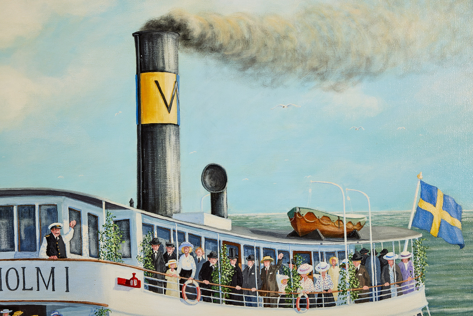 BERT-HÅGE HÄVERÖ. Waxholmsbåten, olja på duk, 99 x 200 cm.