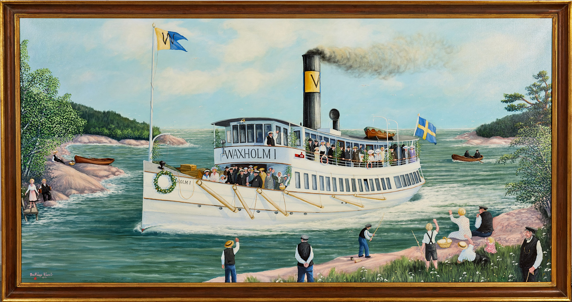 BERT-HÅGE HÄVERÖ. Waxholmsbåten, olja på duk, 99 x 200 cm.