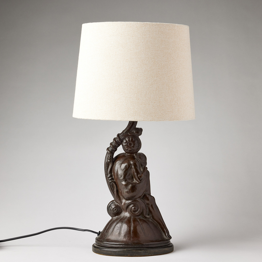 CARL FAGERBERG. Table lamp base, Sweden 1910s / 20s, patinated bronze, in the form of a sitting woman.
