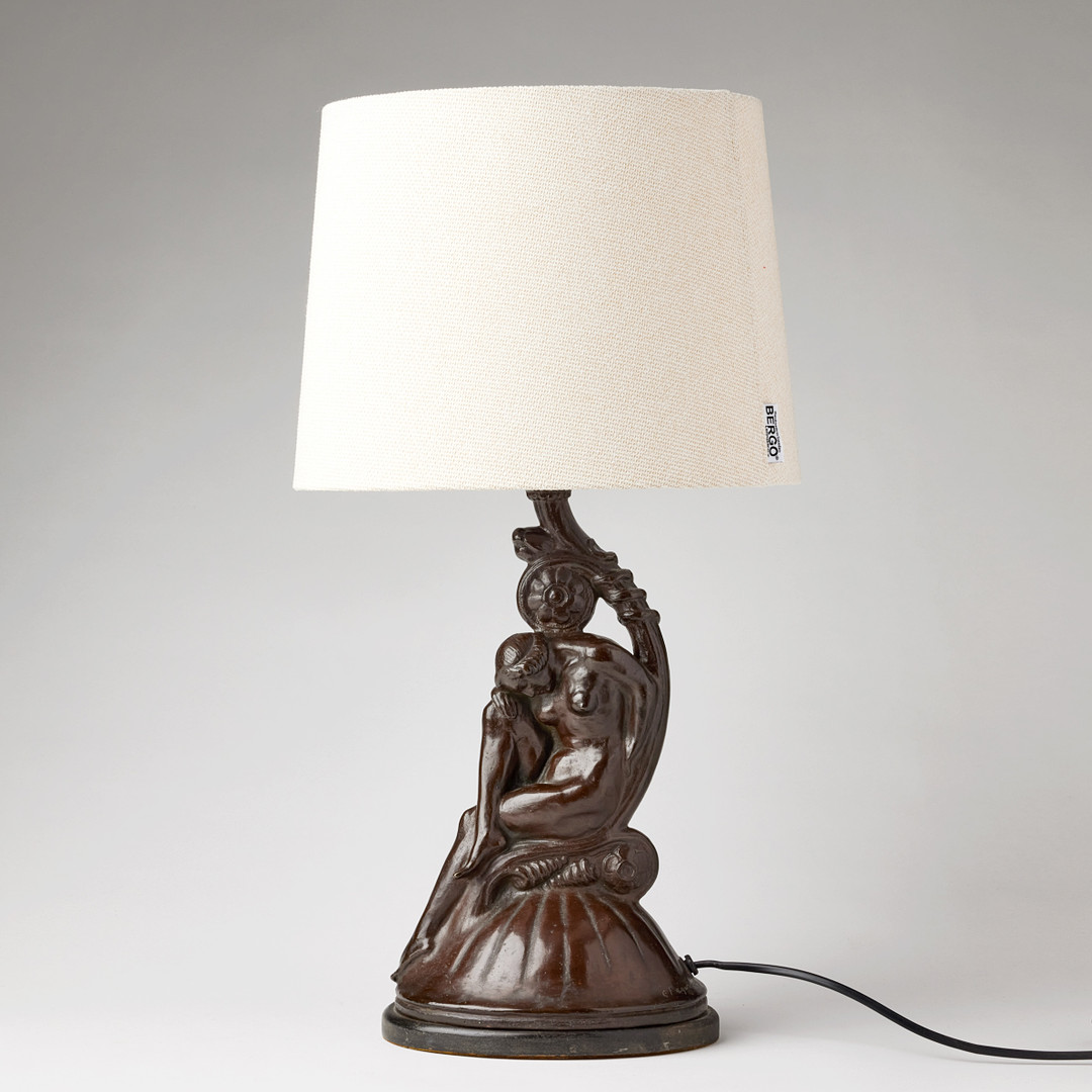 CARL FAGERBERG. Table lamp base, Sweden 1910s / 20s, patinated bronze, in the form of a sitting woman.