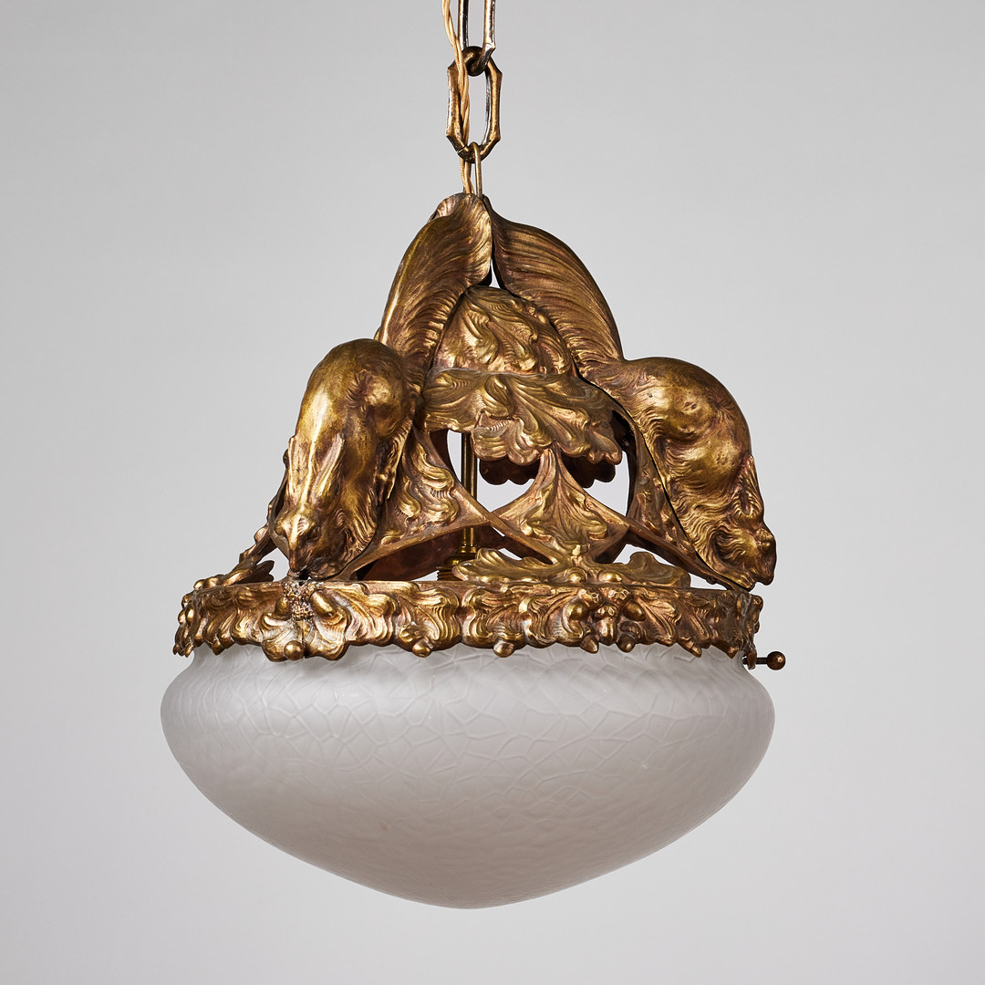 Ceiling lamp, probably Emy Wahlström, Sweden Art Nouveau, bronze.