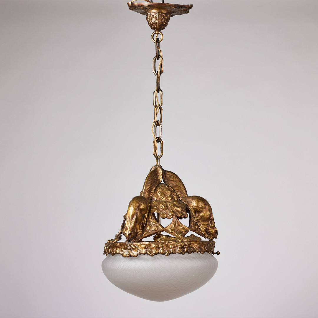 Ceiling lamp, probably Emy Wahlström, Sweden Art Nouveau, bronze.