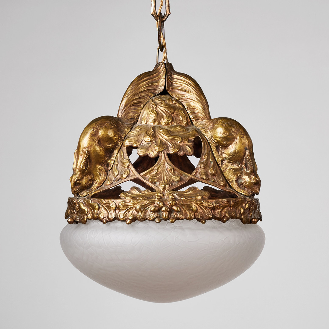 Ceiling lamp, probably Emy Wahlström, Sweden Art Nouveau, bronze.