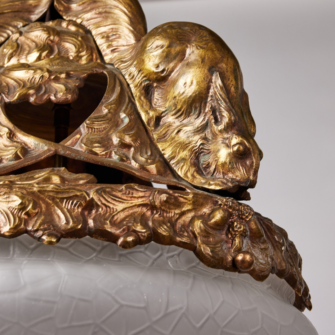 Ceiling lamp, probably Emy Wahlström, Sweden Art Nouveau, bronze.
