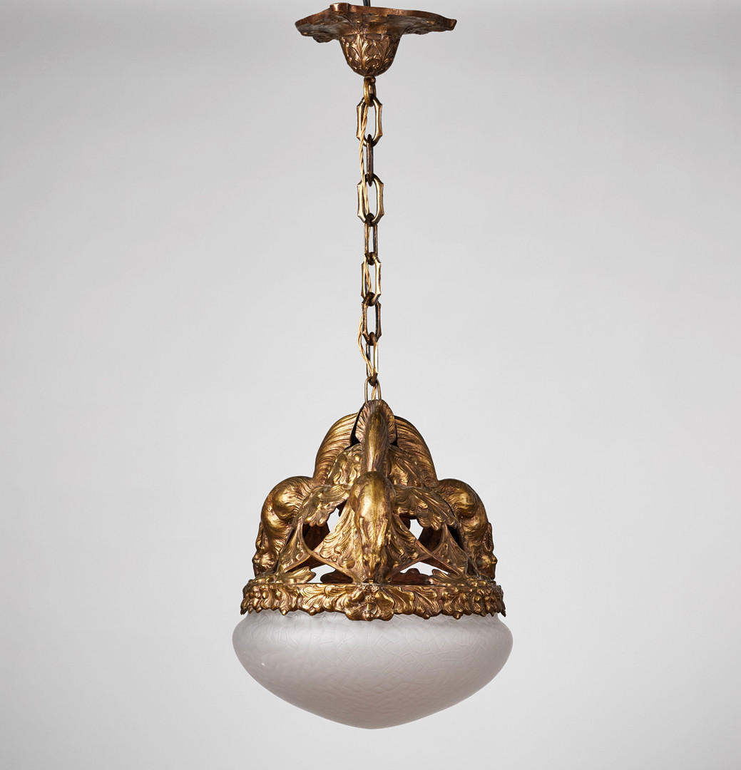 Ceiling lamp, probably Emy Wahlström, Sweden Art Nouveau, bronze.
