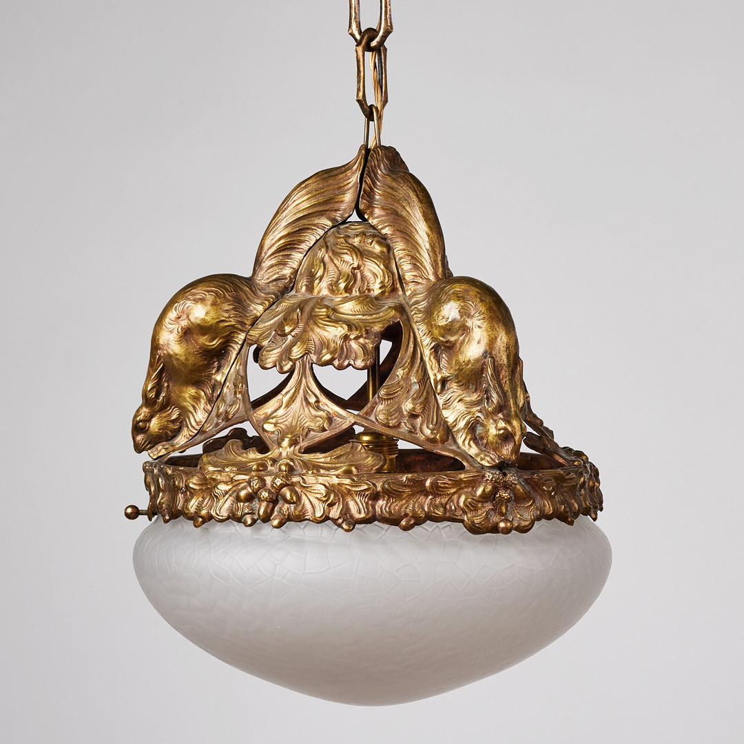 Ceiling lamp, probably Emy Wahlström, Sweden Art Nouveau, bronze.