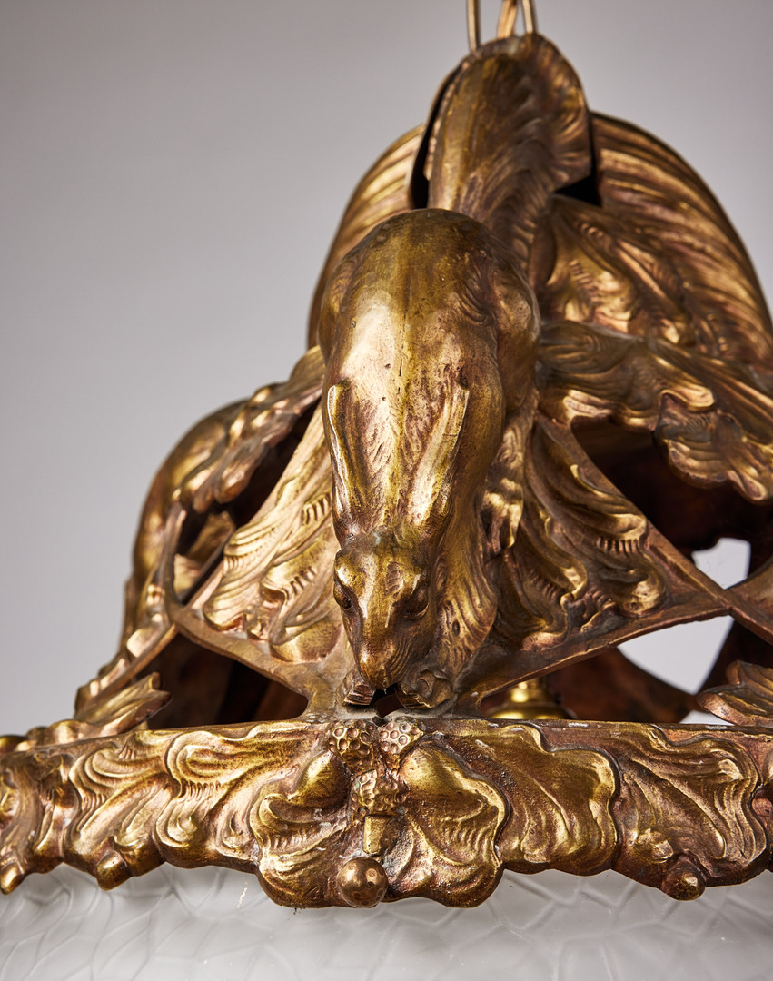Ceiling lamp, probably Emy Wahlström, Sweden Art Nouveau, bronze.