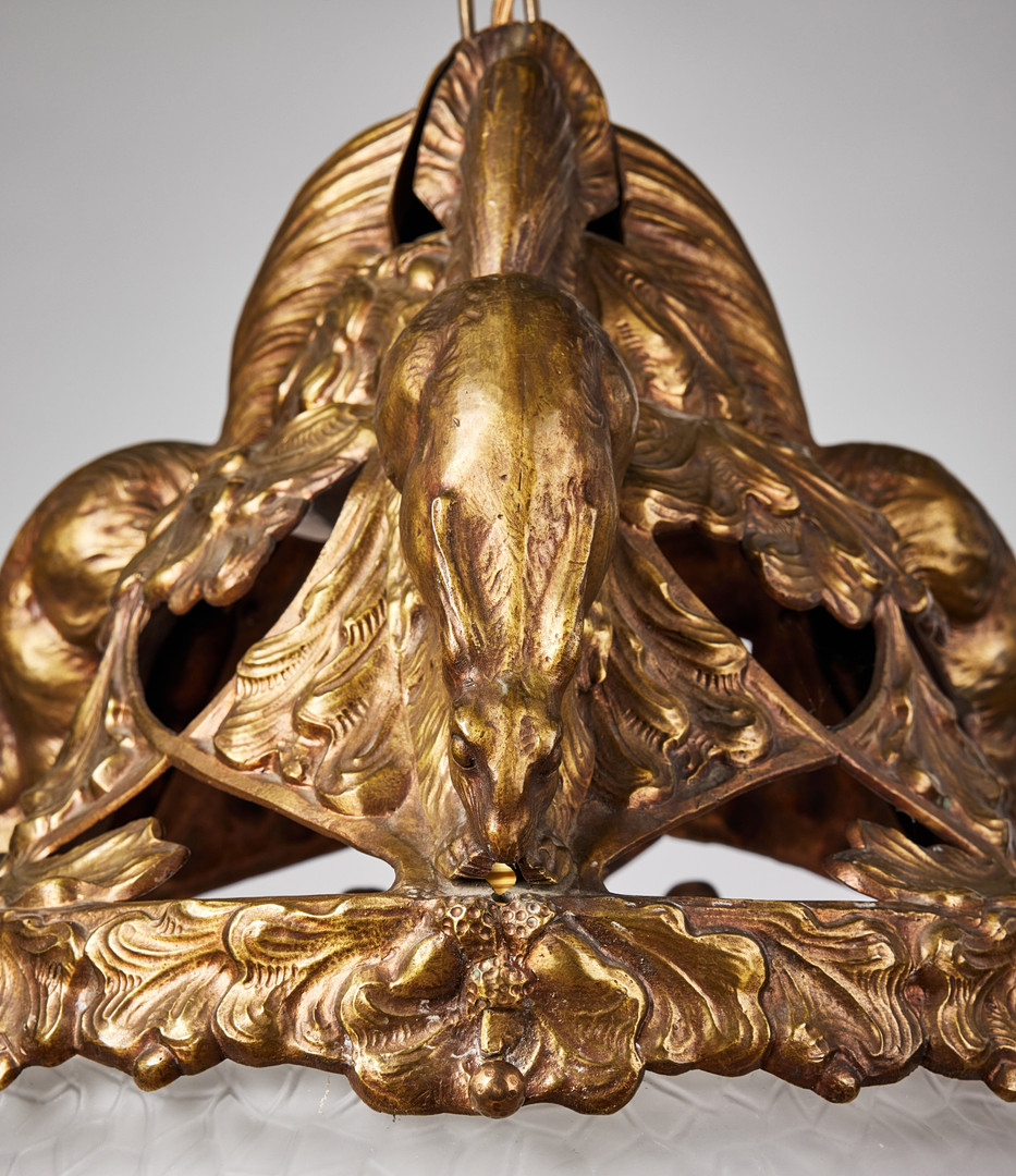 Ceiling lamp, probably Emy Wahlström, Sweden Art Nouveau, bronze.