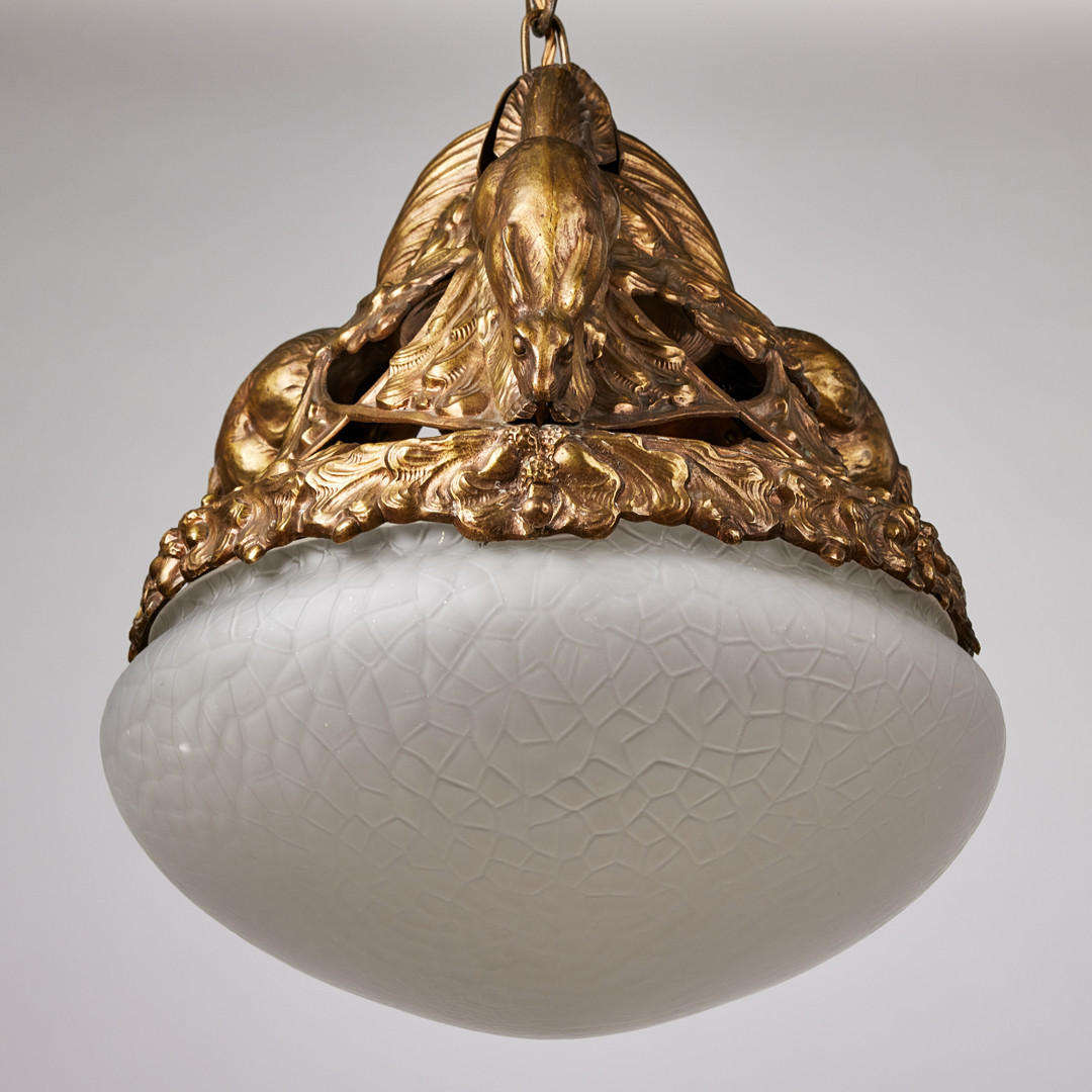 Ceiling lamp, probably Emy Wahlström, Sweden Art Nouveau, bronze.