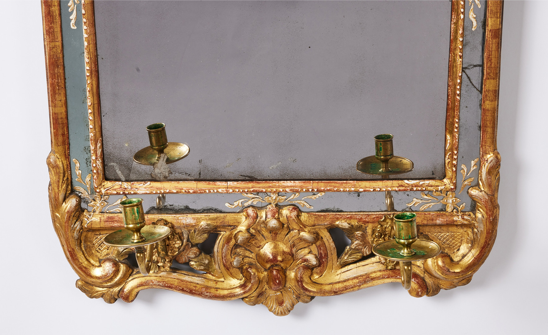 JOHAN ÅKERBLAD (spegelfabrikör i Stockholm 1758-1799), spegellampett, stockholmsarbete i rokoko, signerad IÅ under krona samt Stockholms hallstämpel 1760.