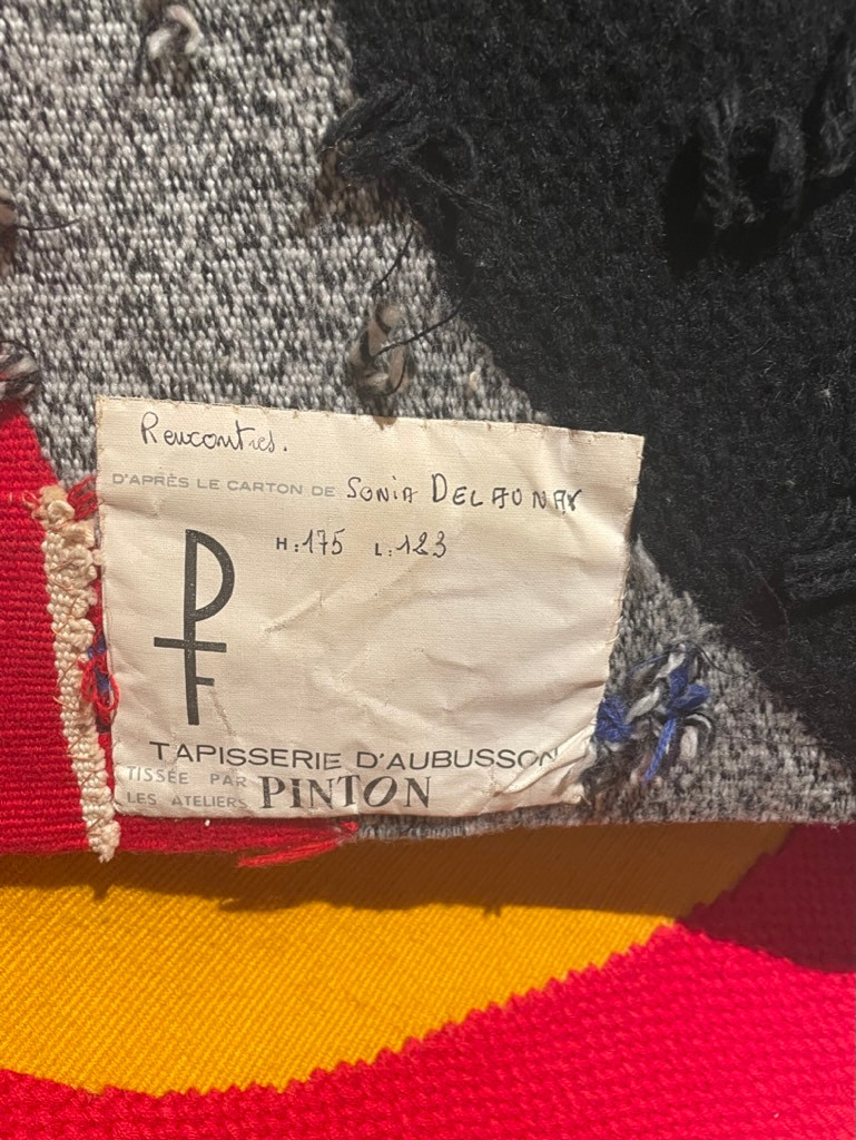 SONIA DELAUNAY. ''Rencontre'', vävd tapet, Pinton Frères, Tapisserie D'Aubusson, Frankrike.