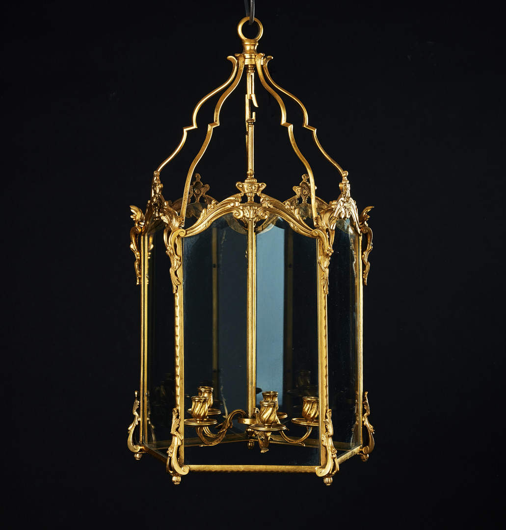 LYKTA, Louis XV-stil, Frankrike 1800-talets andra hälft, förgylld brons, för fem ljus.