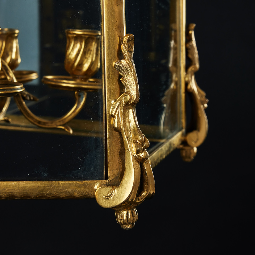 LYKTA, Louis XV-stil, Frankrike 1800-talets andra hälft, förgylld brons, för fem ljus.