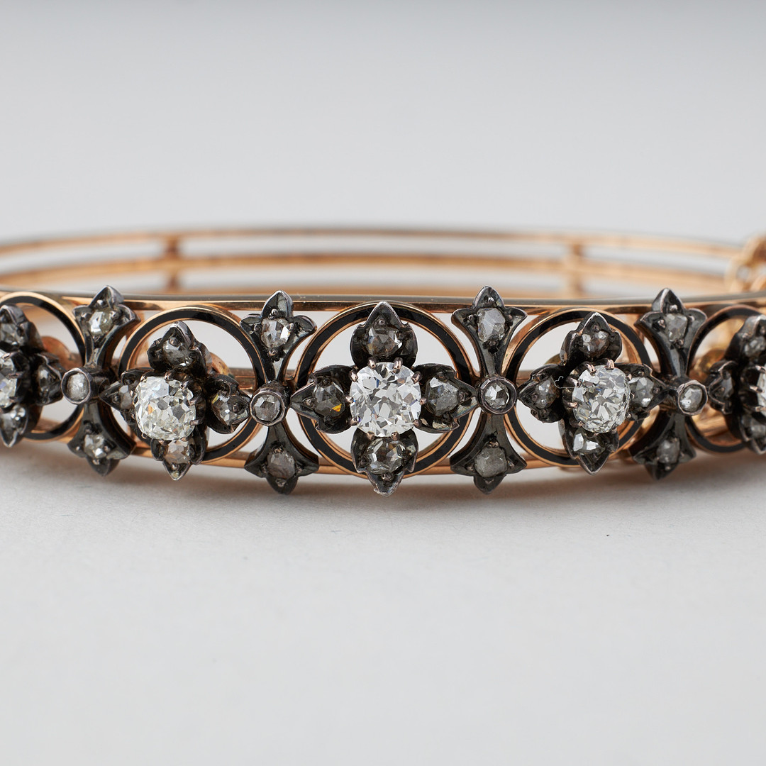ARMBAND, gammalslipade och rosenslipade diamanter, 14K guld, silver.