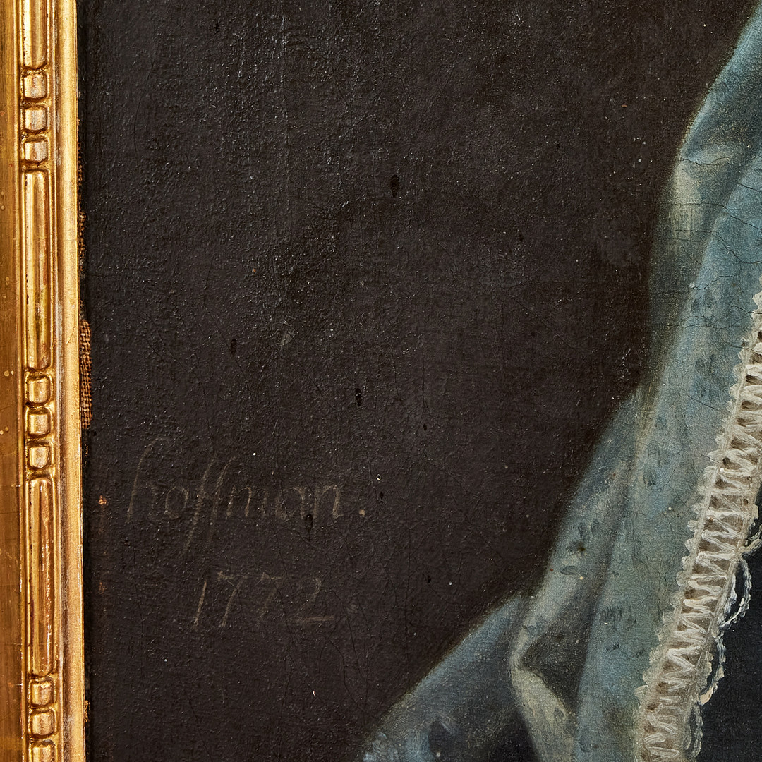 JONAS HOFFMAN (1726-1780). Ett par porträtt av borgmästare, rådman Kniper och hans fru, född Claesson, signerade och daterade Hoffman 1772, olja på duk.