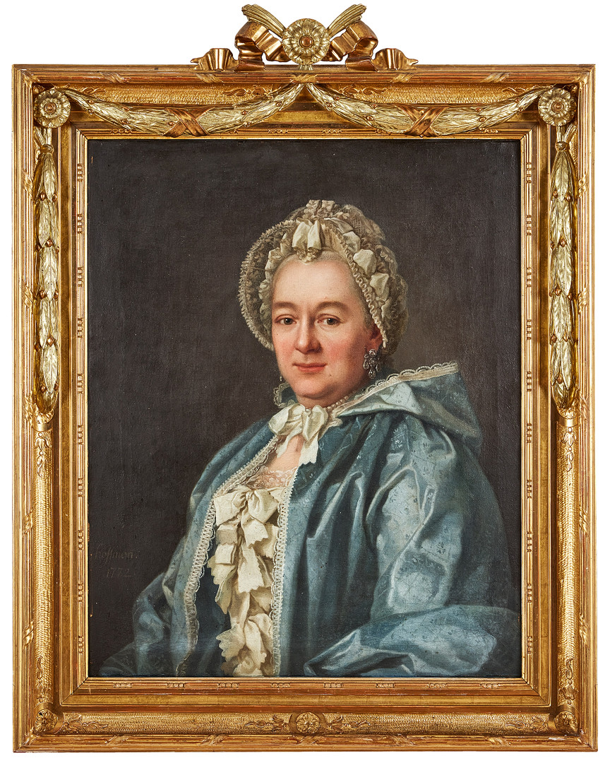 JONAS HOFFMAN (1726-1780). Ett par porträtt av borgmästare, rådman Kniper och hans fru, född Claesson, signerade och daterade Hoffman 1772, olja på duk.
