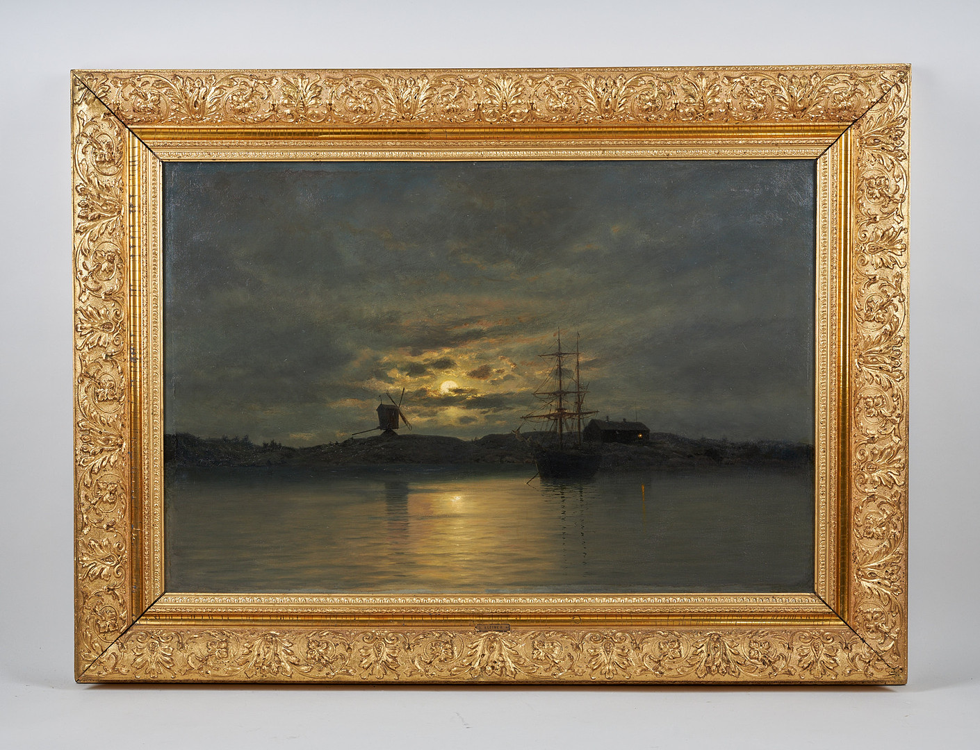 OSCAR KLEINEH. Månsken i skärgården, olja på duk.