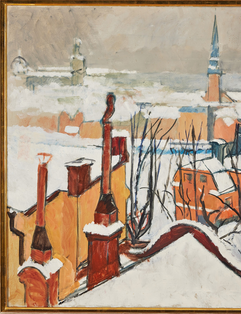 HILDING LINNQVIST. Bastugatan i snö, olja på duk, 74 x 102 cm.