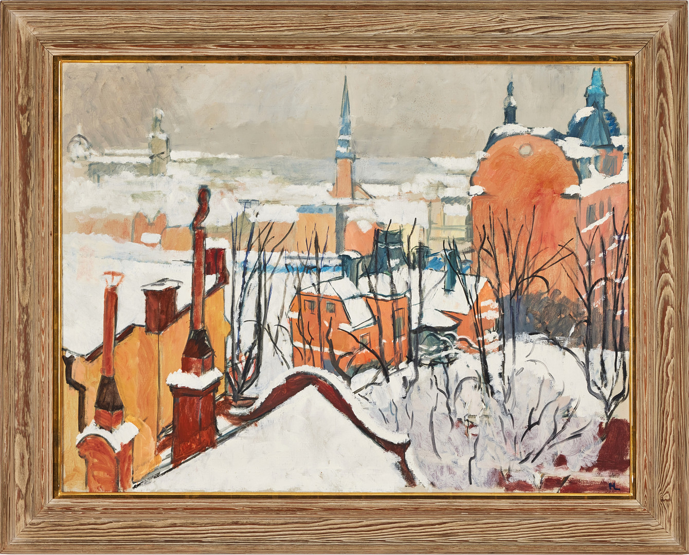 HILDING LINNQVIST. Bastugatan i snö, olja på duk, 74 x 102 cm.