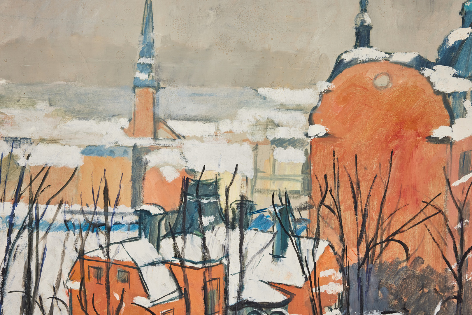 HILDING LINNQVIST. Bastugatan i snö, olja på duk, 74 x 102 cm.