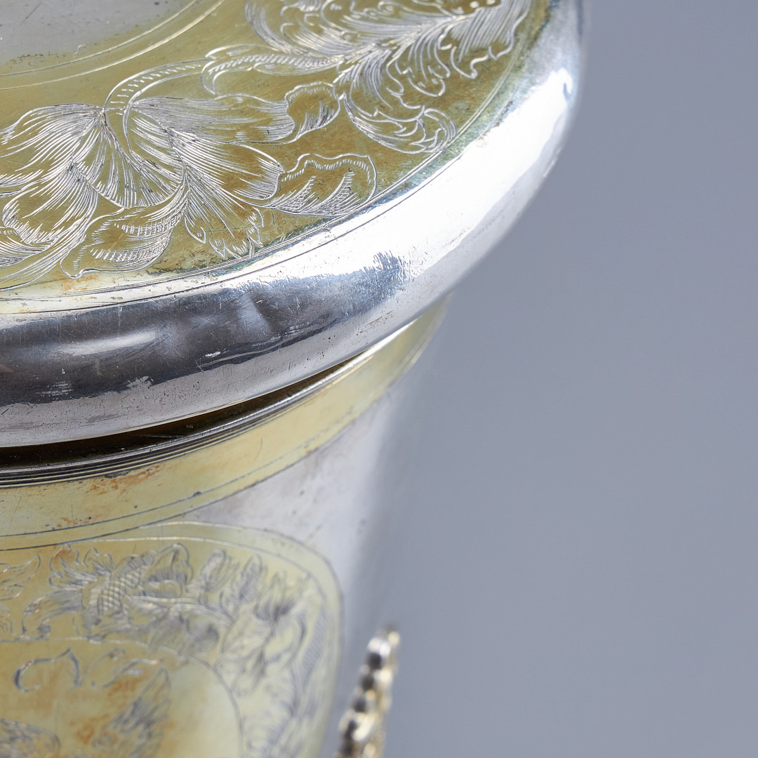 DRYCKESKANNA, silver, sannolikt Baltikum 1600-talets slut / 1700-talets början, omstämplad i Moskva 1755.