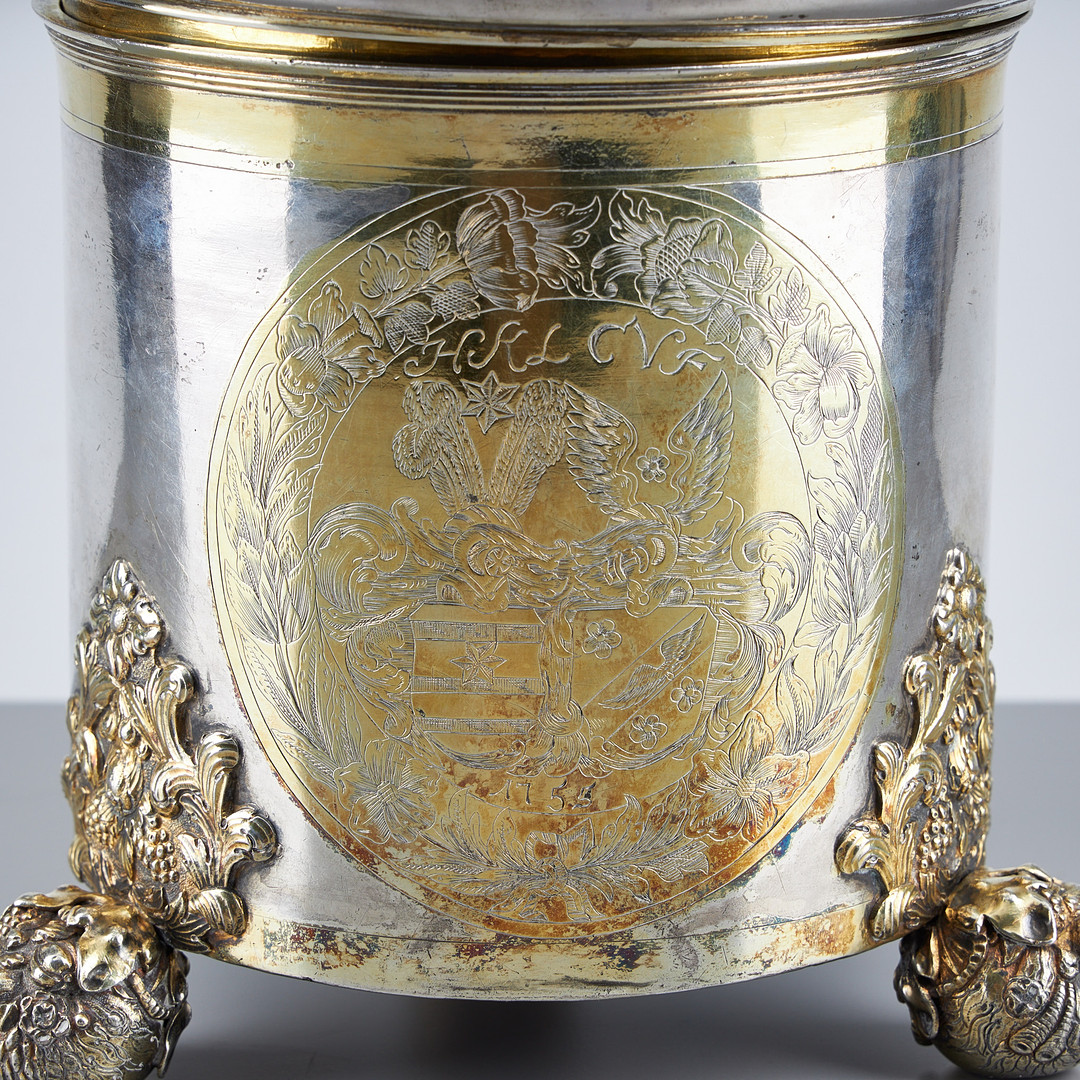 DRYCKESKANNA, silver, sannolikt Baltikum 1600-talets slut / 1700-talets början, omstämplad i Moskva 1755.