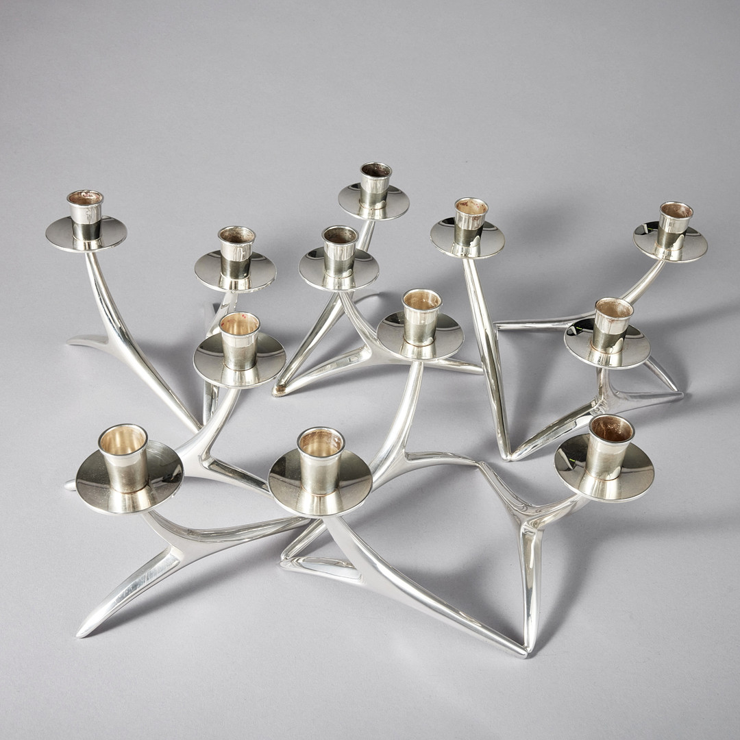 ANNA-GRETA EKER. Five silver candelabras, Turku 1959-1977.
