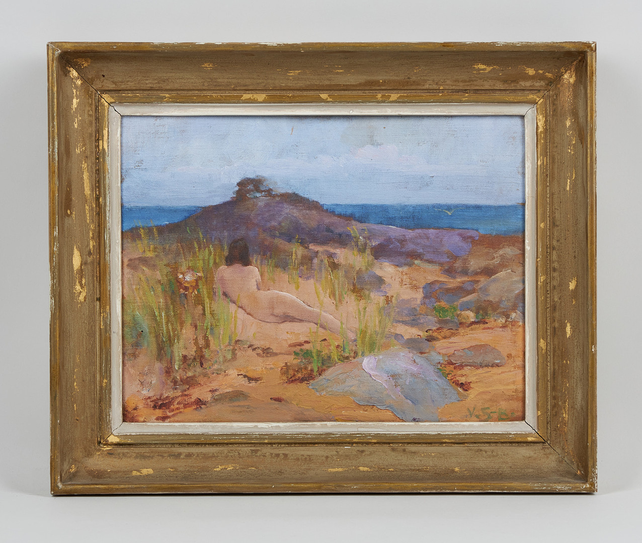 VENNY SOLDAN-BROFELDT. Sommarvy med kvinna på stranden, signerad, olja på duk, uppfodrad på pannå.