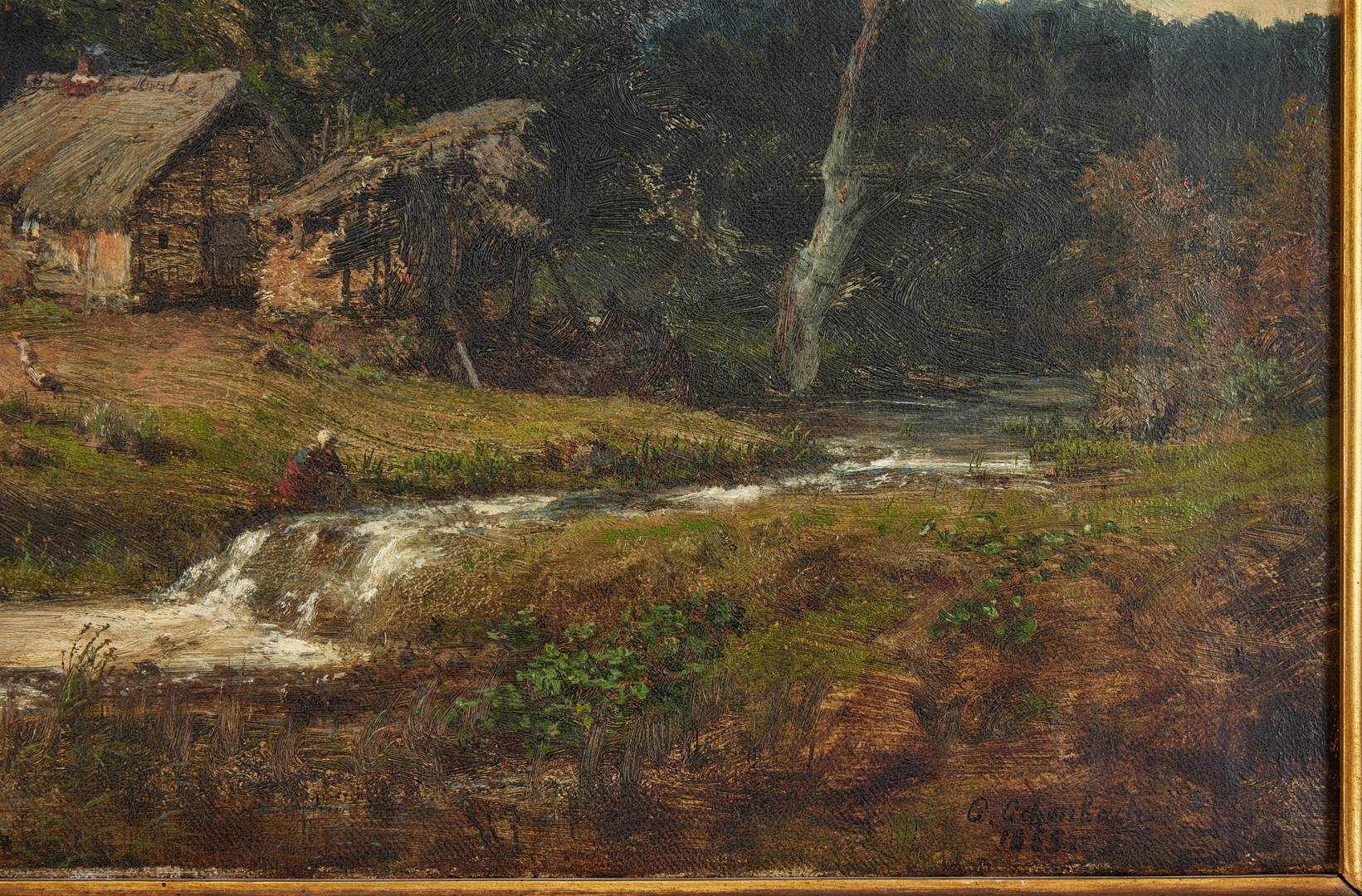 ANDREAS ACHENBACH. Kvinna vid porlande flod, olja på duk, 41 x 57,5 cm.