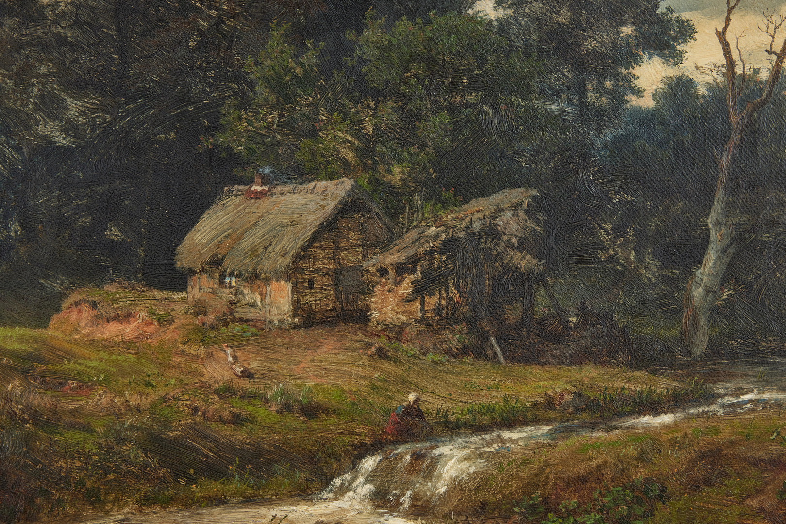 ANDREAS ACHENBACH. Kvinna vid porlande flod, olja på duk, 41 x 57,5 cm.