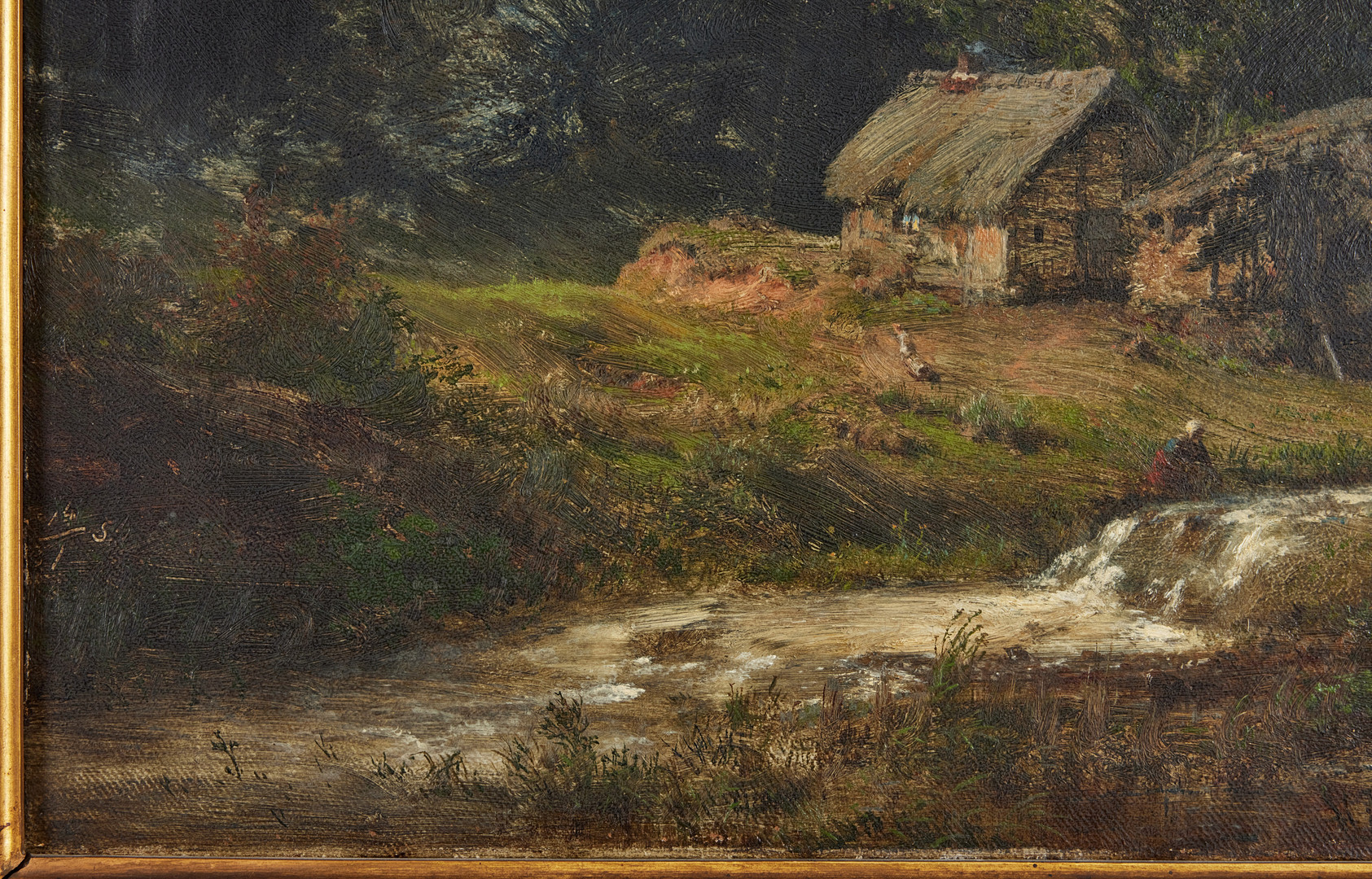 ANDREAS ACHENBACH. Kvinna vid porlande flod, olja på duk, 41 x 57,5 cm.