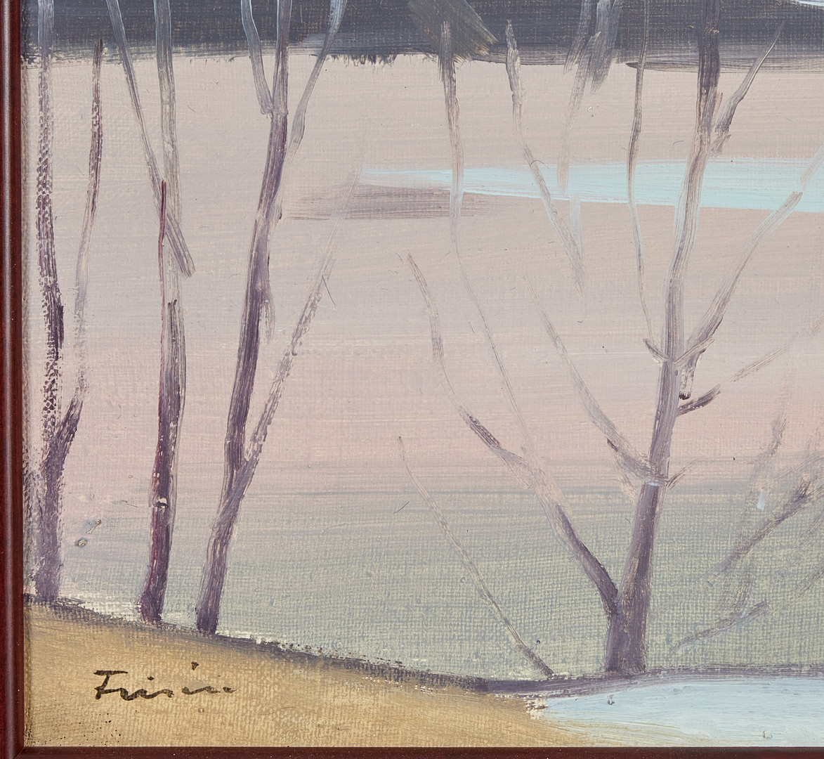 VERA FRISÉN. Utsikt i skymningsljus, olja på duk, 33 x 42,5 cm.