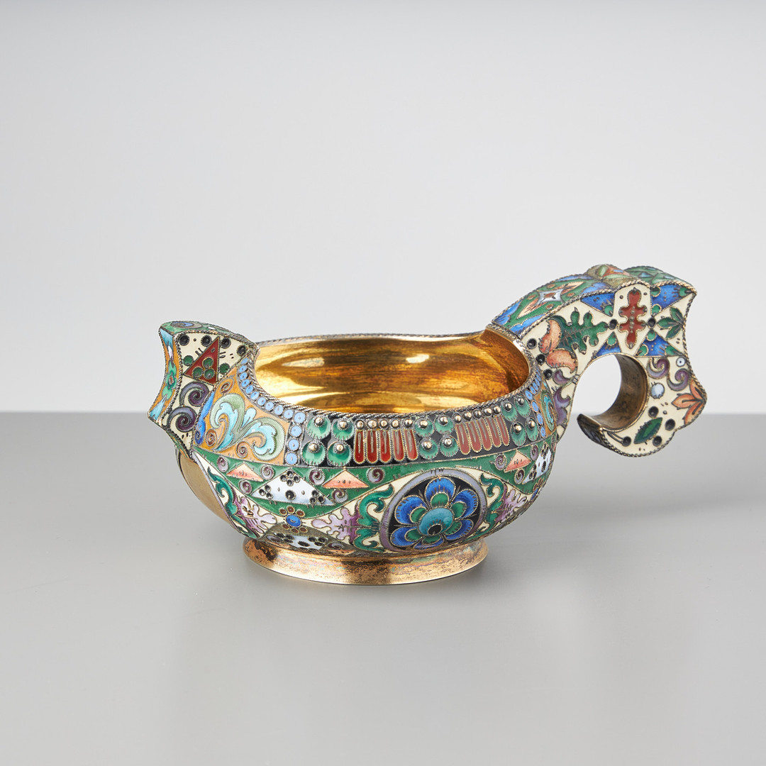 KÅSA, emalj, förgyllt silver, Khlebnikov, Moskva sekelskiftet 1800/1900.