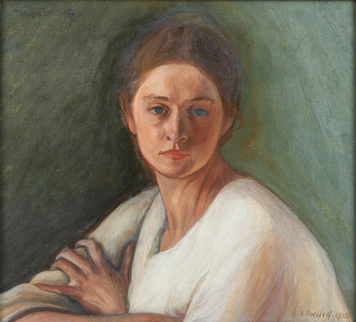 ELLEN THESLEFF. Porträtt, (Thyra Thesleff), signerad samt daterad 1900, olja på duk.