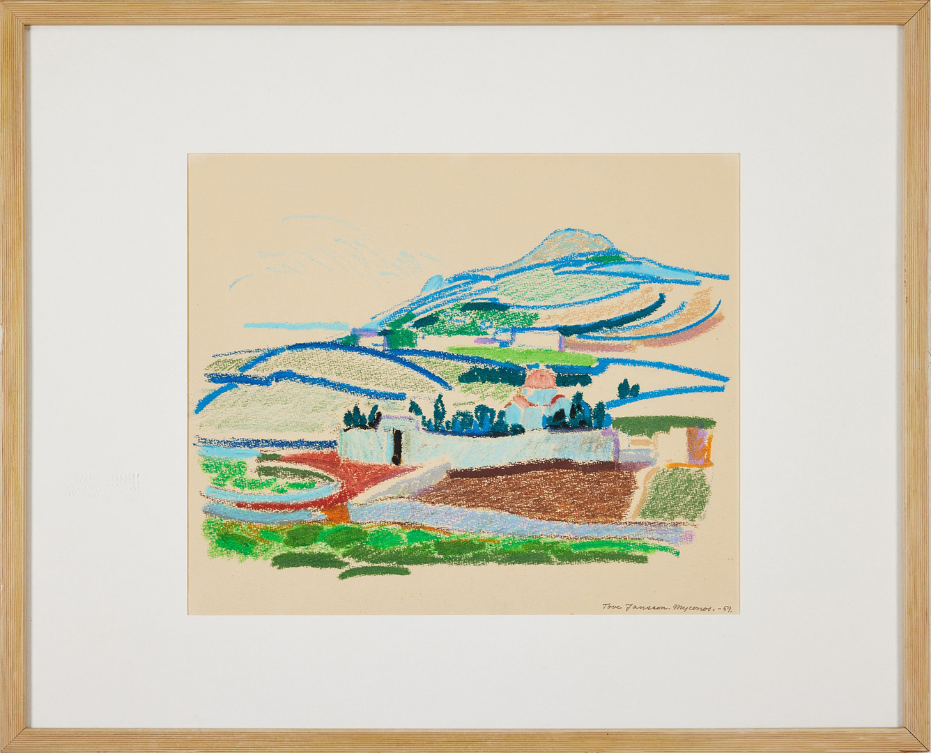 TOVE JANSSON. Vy över Mykonos, pastellkrita, 31 x 26 cm.