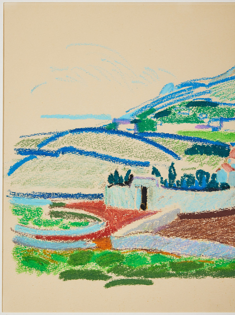 TOVE JANSSON. Vy över Mykonos, pastellkrita, 31 x 26 cm.