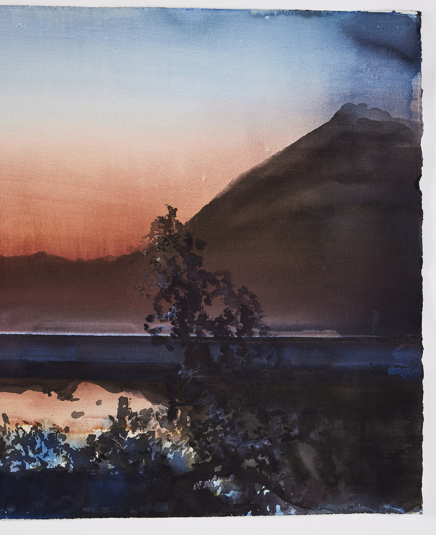 LARS LERIN. Skymning, akvarell på papper, 75 x 105 cm.
