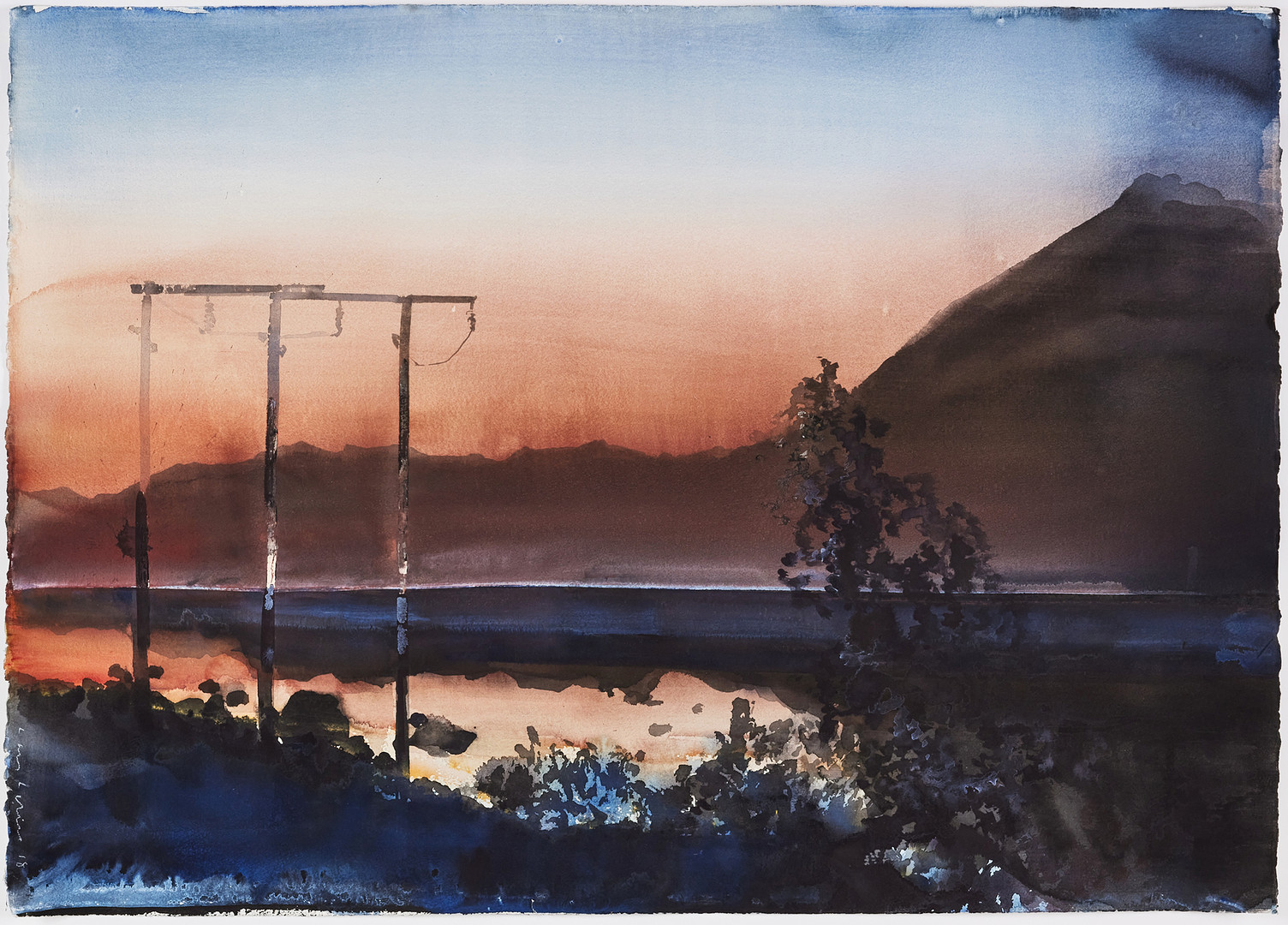 LARS LERIN. Skymning, akvarell på papper, 75 x 105 cm.
