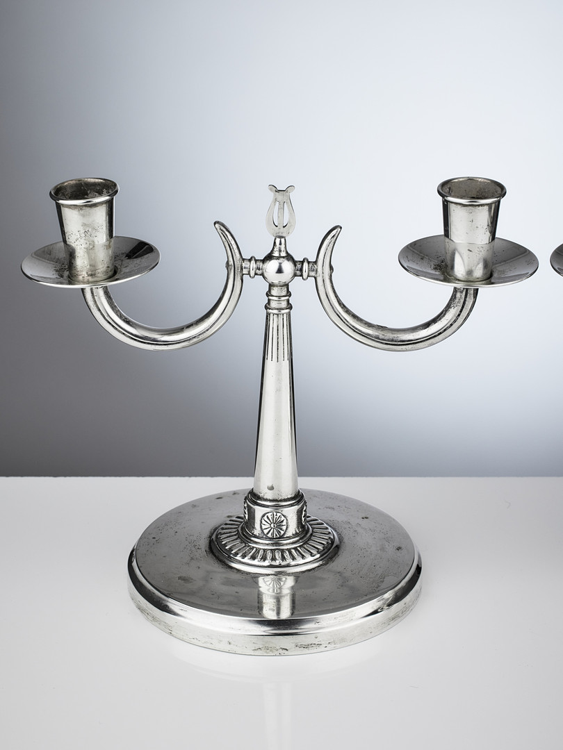 CG HALLBERG. Kandelabrar för två ljus, ett par lika, silver, Stockholm 1929-1936. Swedish Grace.