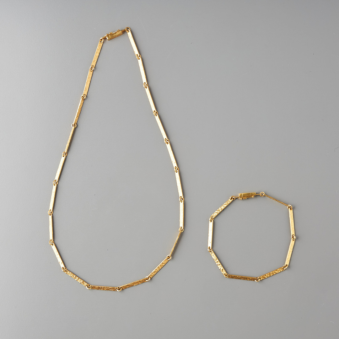 BJÖRN WECKSTRÖM. COLLIER OCH ARMBAND, 14K guld, Lapponia 1970.